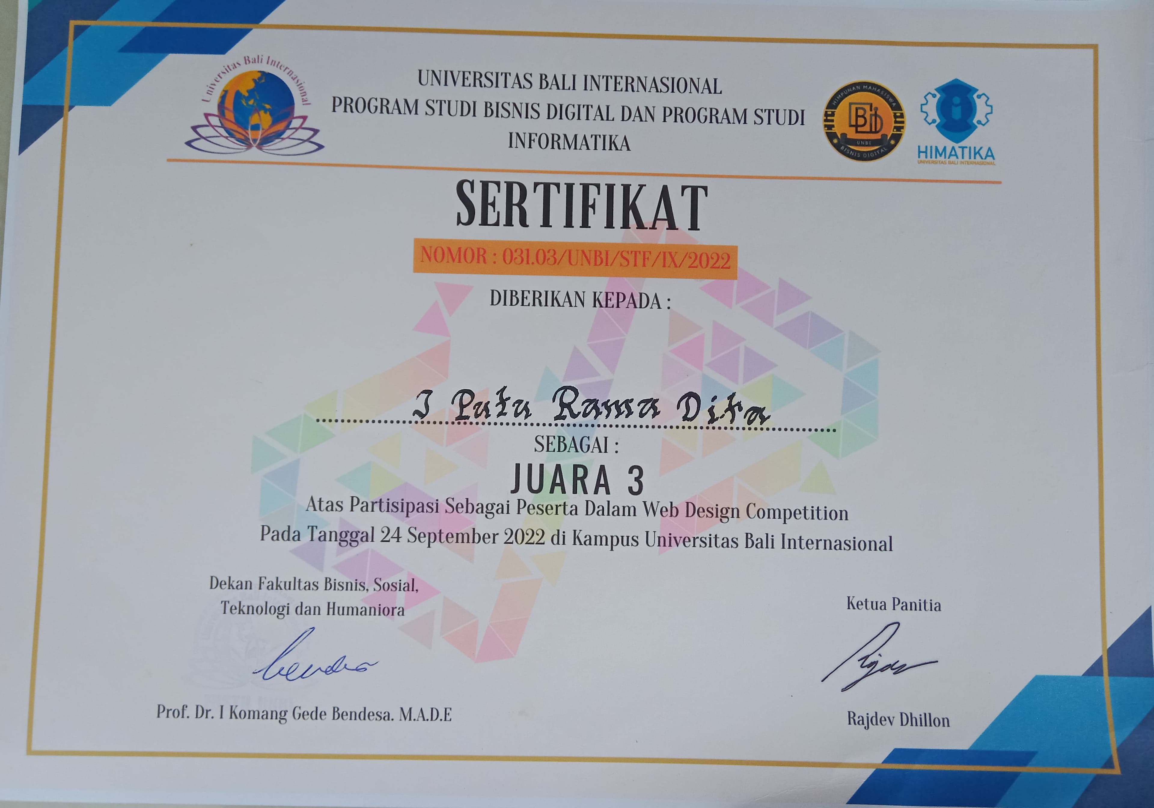 Third Place in Web Design Competion ITCC 2022
